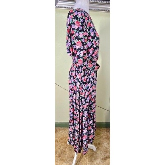 Vintage Karin Stevens Sz 10 Floral Modest Belted Midi Dress Cottagecore Prairie - Picture 9 of 13